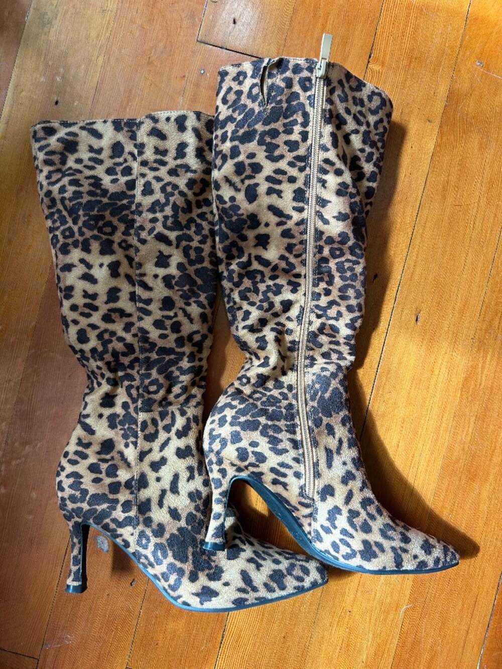 Top Moda Kaylee-1 Leopard Print Knee High Boots Pointed Toe Stiletto Heel